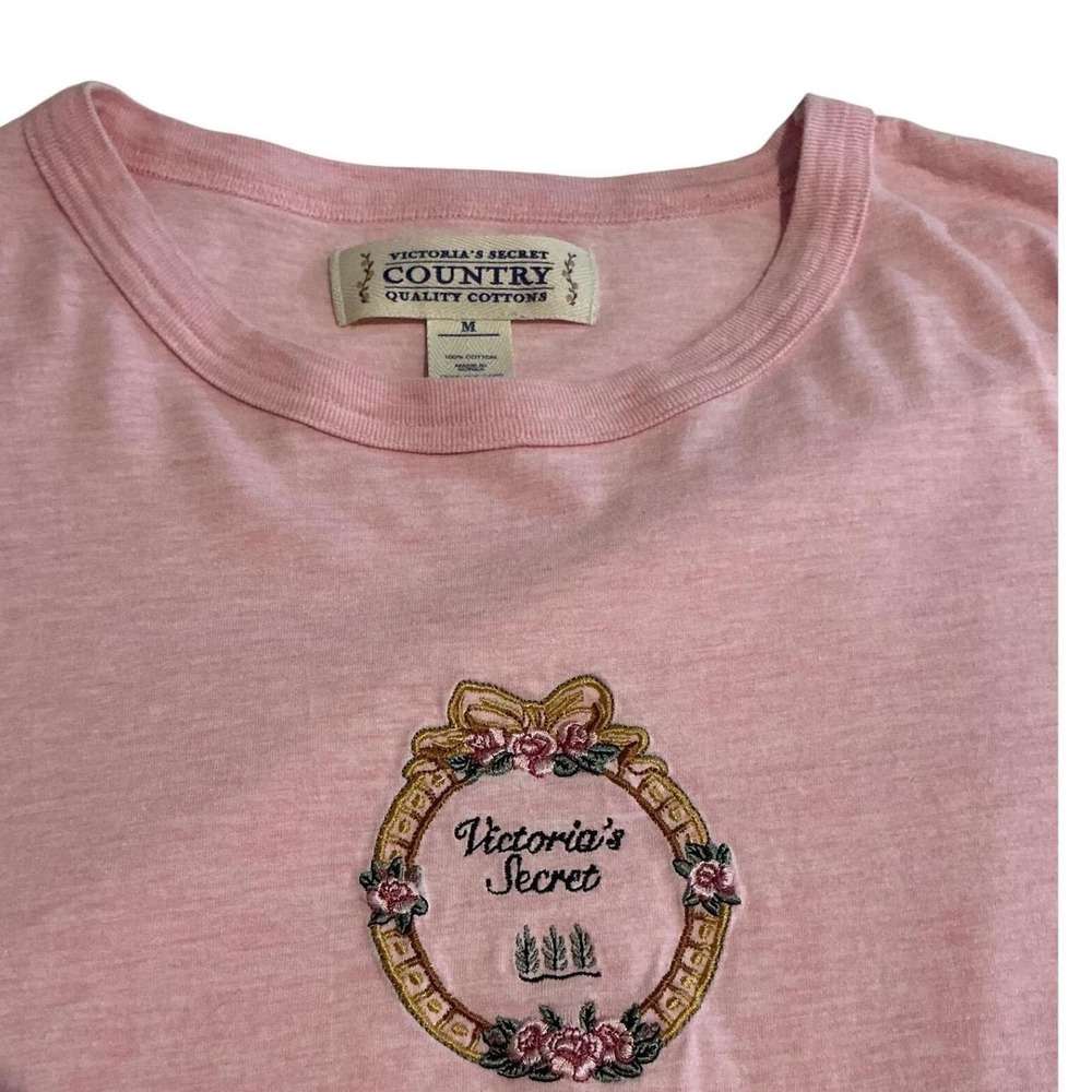 Vintage Victoria's Secret T-Shirt Women Medium Pink Embroidered Logo VTG